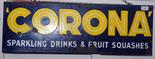 A 'Corona Sparkling Drinks and Fruit Squashes' enamel advertising sign, 26 x 76.5cm, and a double