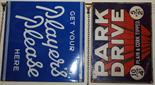 Two double sided enamel advertising signs, one 'Park Drive, Plain and Cork Tipped', 40.5 x 30.5cm,