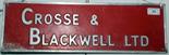 A 'Crosse and Blackwell Ltd' painted metal advertising sign on red ground, 48 x 15.5cm, together