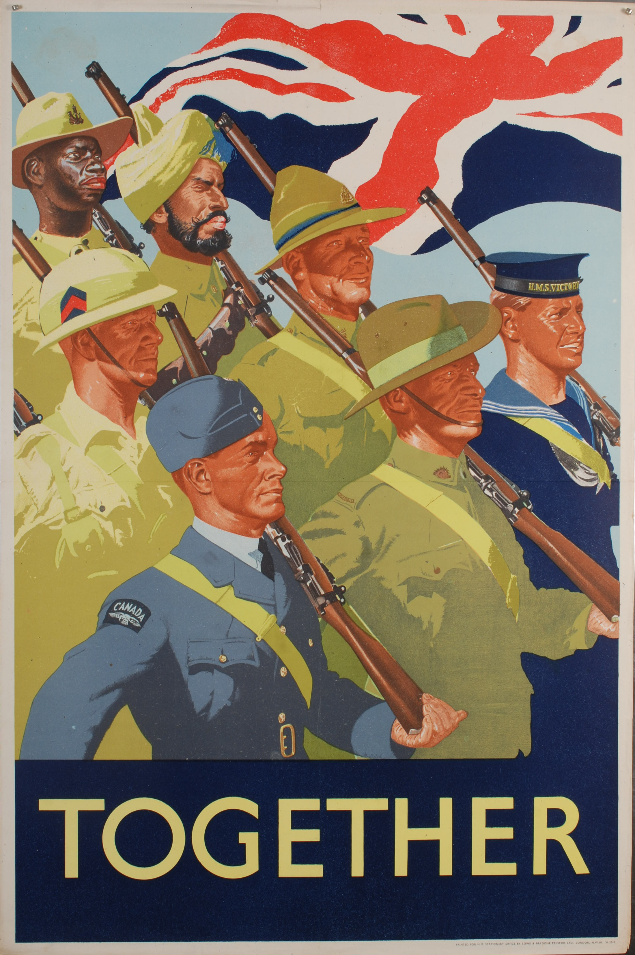 'TOGETHER' WWII propaganda poster Printed for H.M.Stationery Office by Lowe & Brydone Printers L