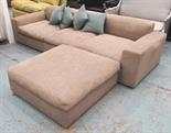 SOFA, by Poliform, oatmeal coloured in three sections with footstool to match, 98cm D x 68cm H x