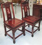 DINING CHAIRS, a set of eight, Chinese rosewood with inlay on square supports, 54cm W. (8)