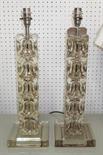 TABLE LAMPS, a pair, dimpled glass cube design, 48cm H. (2)