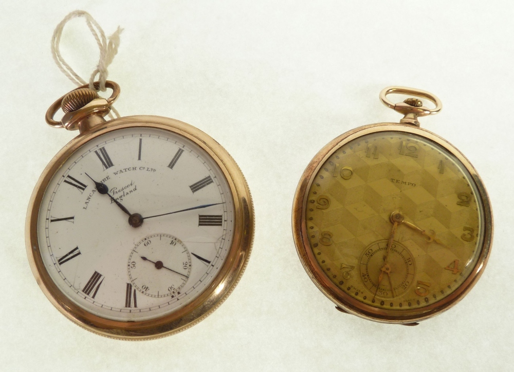 A LANCASHIRE WATCH CO., PRESCOT ENGLAND, ROLLED GOLD OPEN FACED POCKET