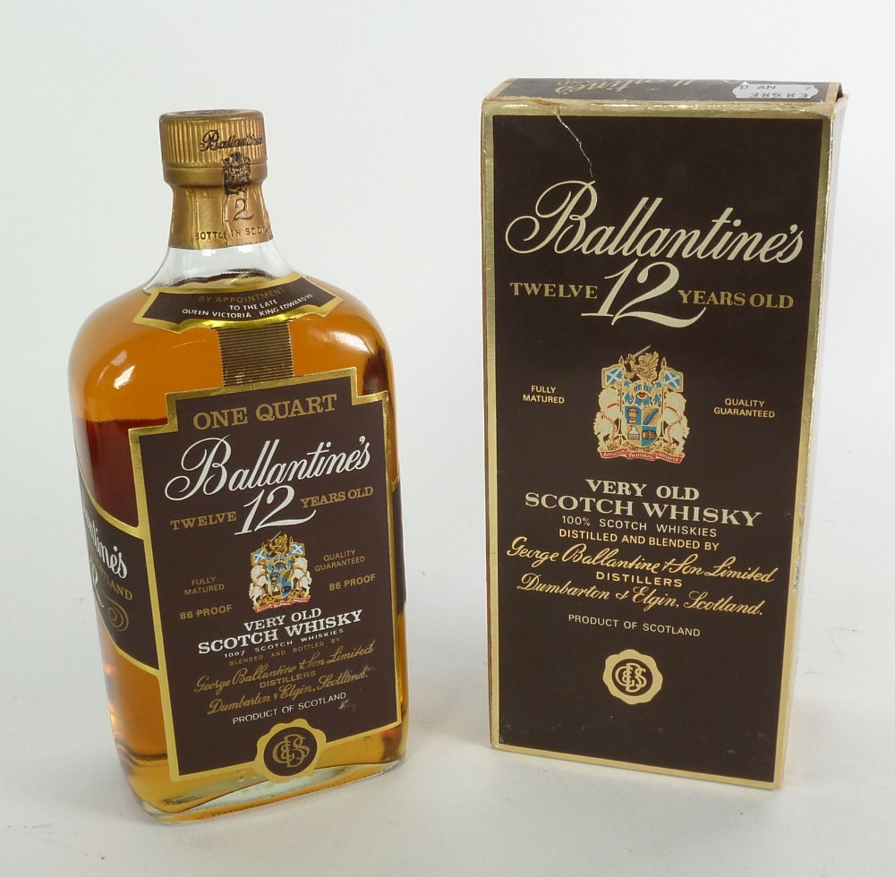 ONE QUART BOTTLE OF BALLANTINES TWELVE YEAR OLD SCOTCH WHISKY, in