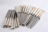 A MATCHED OR COLLECTED SET OF TWENTY TWO TABLE KNIVES & ELEVEN SIDE KNIVES, Old English Thread