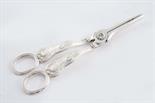 A PAIR OF EARLY VICTORIAN KING`S PATTERN GRAPE SHEARS crested, by C. Rawlings & W. Summers, London