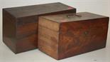 An early 19th century mahogany tea caddy (faded and lacking fitted contents), and one other in