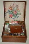 A circa 1900 mahogany fitted needlework box