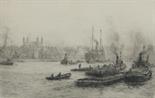 WILLIAM LIONEL WYLLIE, R.A., R.B.A. (1851-1931) Barges passing The Tower of London pencil signed