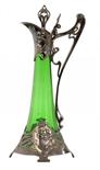 A WMF JUGENDSTIL PEWTER CLARET JUGthe flared green glass body with cast openwork mounts OF the