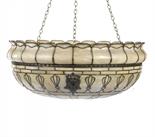 A NORTH AMERICAN ART NOUVEAU LEADED NACREOUS GLASS HANGING LAMPSHADEwith cast lion mask hooks,