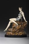 FERDINAND PREISSBATHER ON ROCKcold painted and patinated bronze and carved ivory on black marble