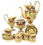 A WEDGWOOD CANE EARTHENWARE COFFEE SERVICE DESIGNED BY JOHN GOODWINboldly painted with stylised