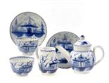 A PEARLWARE TOY TEA SERVICEpainted in cobalt with a Temple and Fence pattern, the service