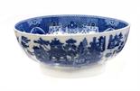 A BLUE PRINTED PEARLWARE WILLOW PATTERN PUNCH BOWL32cm diam, transferer`s mark, c1800A couple of