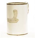A WEDGWOOD QUEEN`S WARE MUGof cylindrical shape, printed in sepia with the Bewley horn, the rims