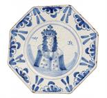 AN ENGLISH DELFTWARE OCTAGONAL ROYAL PORTRAIT PLATEpainted with a half length portrait of William