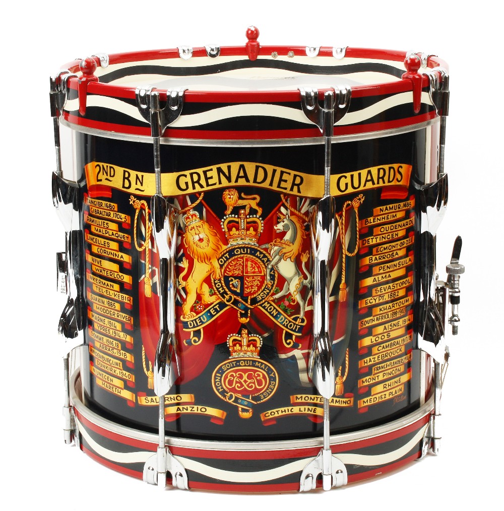 A 2nd Battalion Grenadier Guards Premier snare drum, with well painted regimental crest and inscr