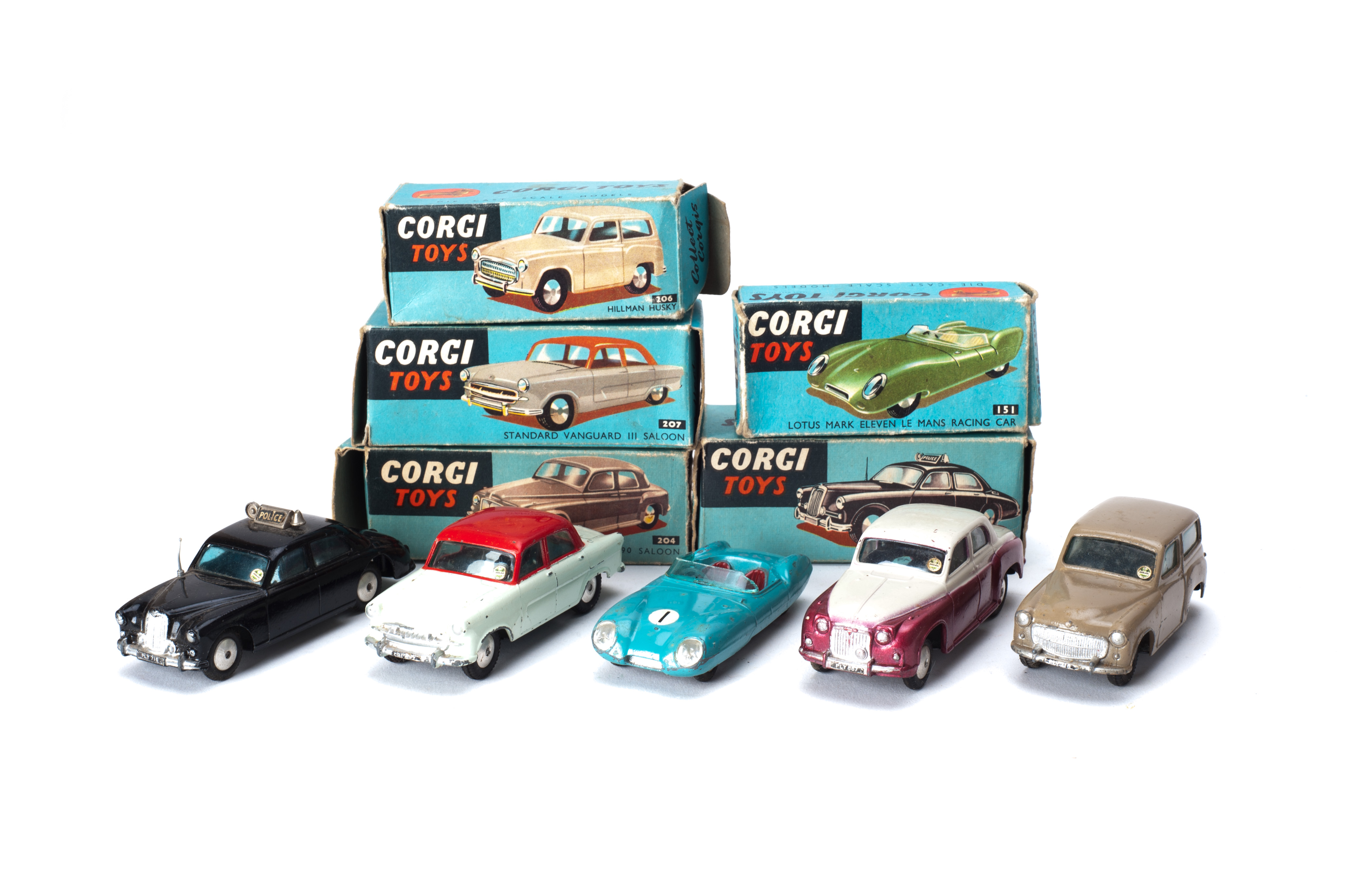 1950s Early 60s Toy Cars, 207 Standard Vanguard III, 204 Rover 90 Saloon, 151 Lotus XI Le