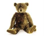 A Stier Bears `Napier` by Kathleen Wallace, No.5 of 8 with label signed by artist, brown/gold batik