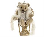 A Humble Crumble Bears `Bonnie` by Victoria Allum, with label, wearing pale blue dress, feather boa