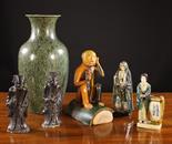 A Collection of Pottery (A/F): To include a mottled green glazed baluster vase 15 ins (39 cms) in