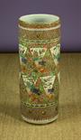 A Tall Cantonese Stick Stand of cylindrical form (A/F).  The sides intricately painted in polychrome