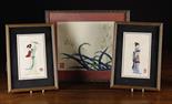 Three Framed Chinese Decoupage Pictures; one of orchids 8½ ins x 10½ ins (22 cms x 27 cms), and a