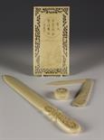 A Collection of 19th Century Carved Ivory: A Chinese Table Screen of rectangular form carved with