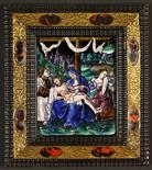 A 16th Century Limoges Enamel Plaquette depicting 'The Lamentation of Christ',  6½ ins x 5 ins (16.5