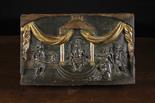 A 17th Century Relief Carved Panel depicting the Judgment of Solomon, with gilded highlights, 10½