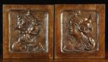 A Pair of 16th Century Carved Walnut Panels depicting profiled head & shoulder portraits of