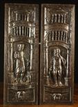 A Pair of Fine 17th Century Carved Oak Panels of rich colour and patination.  The arcaded panels