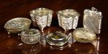 A Collection of Bijouterie. A pair of oriental silver salts of quatrefoil form embossed and chased