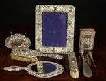 A Silver Dressing Table Set, Trinket Box, Picture Frame and Book. A dressing table set with silver