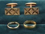 A Small Collection of Gold Jewellery: A pair of 9 carat gold gentleman's cufflinks, an 18 carat gold