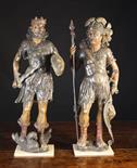 A Pair of Fine 17th Century Polychromed Wood Carved Figures of Jupiter & Mars.  Carved almost in the