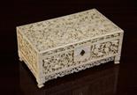 A Fine Late 19th Century Cantonese Carved Ivory Casket intricately worked in detail with dragons