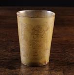 An Early 19th Century Horn Beaker engraved with The Nativity and The Resurrection, 4 ins (10 cms) in