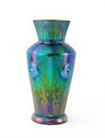An Austrian iridescent glass vase, possibly Loetz, shouldered form with square section neck and four