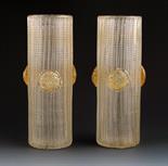 A pair of Loetz Melusina glass flower stands designed by Leopold Bauer, cylindrical textured form,