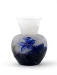 A Daum Nancy acid etched and enamelled glass vase, the ovoid body decorated with violets painted