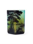 A Daum Nancy acid-etched glass vase, diamond section, decorated with a lakeside landscape acid-