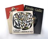 A collection of books on 20th Century design, including glass