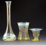 A James Powell & Sons Whitefriars straw opal glass vase, waisted cylindrical form, engraved with