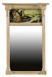 A 19th century pine pier mirror, the rectangular plate flanked by fluted columns and with a