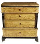 ?  A Scandanavian Biedermeier satin birch commode, with ebonised decoration with two recessed