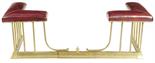 A brass extending club fender, with studded leatherette seats, 48.6cm high, 139.2 cm extending to