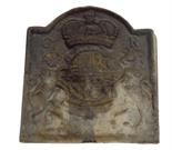 A cast iron fireback, decorated with the Royal Coat of Arms and the initals `CR`, 56.7 x 53cm.